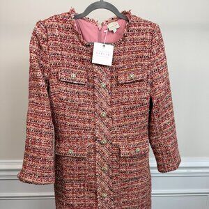 LUELLE, Size L, Multicolored tweed dress, long-sleeve, button-up